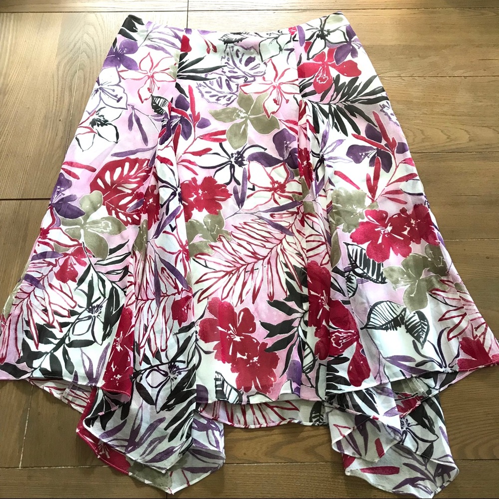 Vintage Y2K Kenneth Cole Pink Red Floral Silk Handkerchief Hem Skirt Size 6